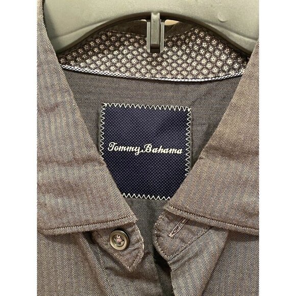 Tommy Bahama Mens Long Sleeve Button-Up Shirt Size L Grey Herringbone Pattern Wi - Picture 3 of 11
